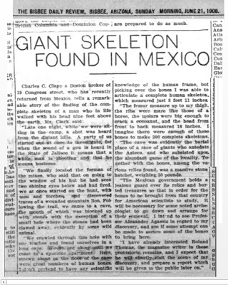 1-Bisbee Daily Review GIANT SKELETON FOUND IN MEXICO